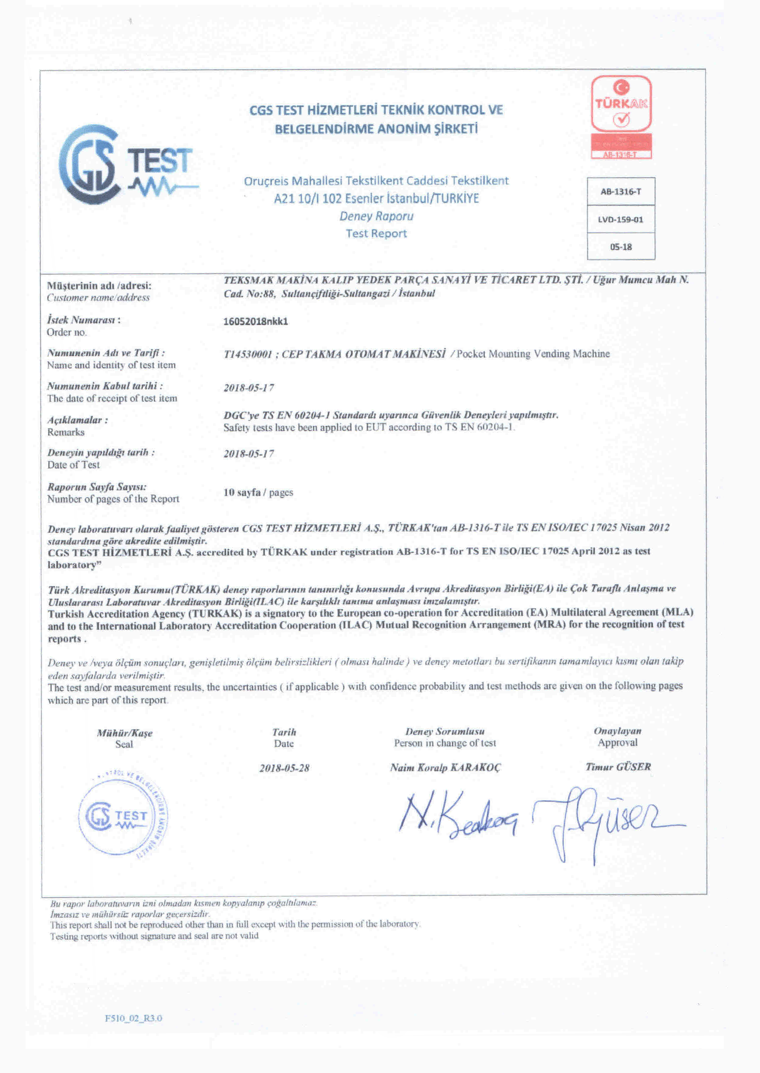  Technical Control Certificate